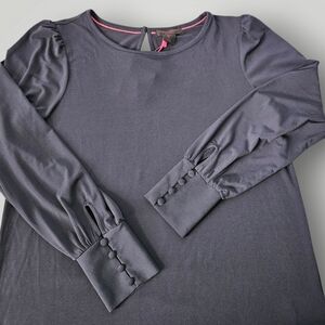 Christian Siriano Blouse Large Navy  Long Sleeve Keyhole‎ Back Button Closure